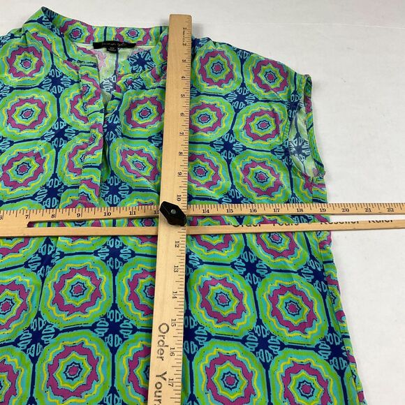 Lauren Gold Silk Sleeveless Blouse Vibrant Geometric Colorful Top V-Neck XS - Picture 6 of 9